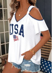 American Flag White Twist Short Sleeve T Shirt | thumb picture 