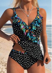 Black Mid Waisted Two-piece Polka Dot Tankini Set | thumb picture 