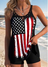 Black Lace Up American Flag Print Tankini Top-No Bottom | picture 1