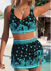 Black Mid Waisted Two-piece Tribal Print Bikini Set
