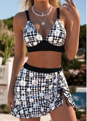 Black Mid Waisted Ruffle Plaid Bikini Set