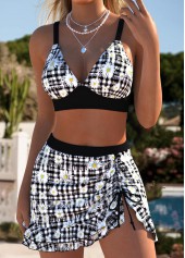 Black Mid Waisted Ruffle Plaid Bikini Set | thumb picture 