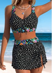 Black Mid Waisted Two-piece Polka Dot Bikini Set