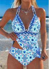 Blue Low Waisted Two-piece Tribal Print Tankini Set