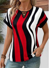 Red Geometric Print Tummy Coverage Short Sleeve T Shirt