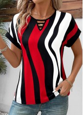 Red Geometric Print Tummy Coverage Short Sleeve T Shirt | thumb picture 