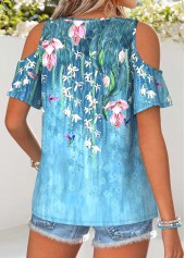 Blue Floral Print Twist Short Sleeve T Shirt | thumb picture 