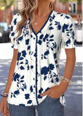 Navy Floral Print Frill Short Sleeve T Shirt | thumb picture 