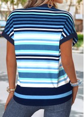 Blue Multi Stripe Print Tummy Coverage Short Sleeve Blouse | thumb picture 