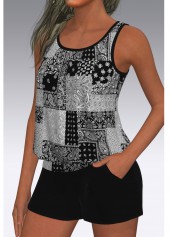 Black Mid Waisted Blouson Paisley Print Tankini Set | thumb picture 