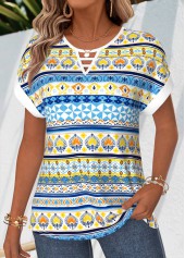 Multi Color Geometric Print Tummy Coverage T Shirt