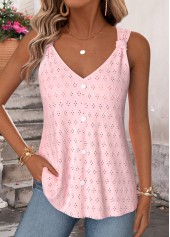 Pink Curved Hem Sleeveless V Neck Tank Top