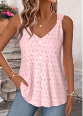 Pink Curved Hem Sleeveless V Neck Tank Top | thumb picture 
