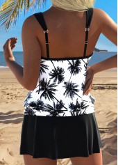 Black Mid Waisted Pocket Tropical Plants Print Tankini Set | thumb picture 