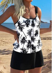 Black Mid Waisted Pocket Tropical Plants Print Tankini Set | thumb picture 