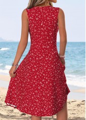 Red Polka Dot Shirred Sleeveless Round Neck Dress | thumb picture 