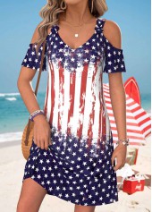 American Flag Multi Color Short Tie V Neck Dress