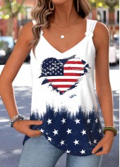 American Flag White Tie Sleeveless V Neck Tank Top