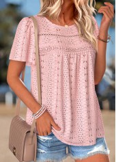 Light Pink Shirred Short Sleeve Bandeau T Shirt | thumb picture 