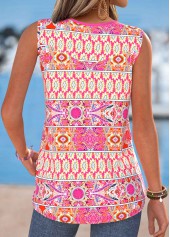Hot Pink Tribal Print Sleeveless V Neck Tank Top | thumb picture 