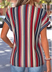 Multi Color Striped Short Sleeve Split Neck T Shirt | thumb picture 