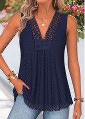 Navy Double Lined Sleeveless V Neck Tank Top