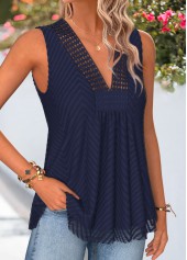 Navy Double Lined Sleeveless V Neck Tank Top | thumb picture 