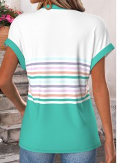 Green Multi Stripe Print Patchwork Short Sleeve T Shirt | thumb picture 