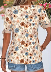 Light Camel Floral Print Patchwork Short Sleeve T Shirt | thumb picture 