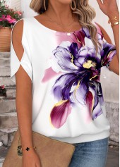 Purple Floral Print Tie Short Sleeve T Shirt | thumb picture 