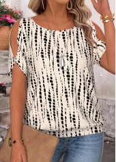 Light Camel Geometric Print Tie Short Sleeve T Shirt