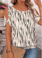 Light Camel Geometric Print Tie Short Sleeve T Shirt | thumb picture 