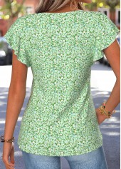 Blue Floral Print Patchwork Short Sleeve T Shirt | thumb picture 