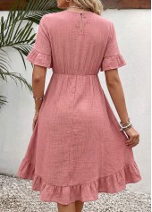 Pink High Low Ruffle Half Sleeve Round Neck Dress | thumb picture 