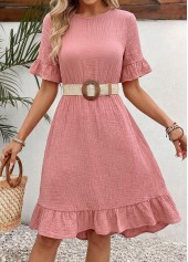 Pink High Low Ruffle Half Sleeve Round Neck Dress | thumb picture 