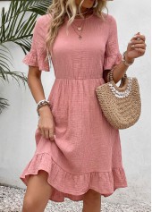 Pink High Low Ruffle Half Sleeve Round Neck Dress | thumb picture 