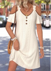 Beige Short Twist V Neck Cold Shoulder Dress