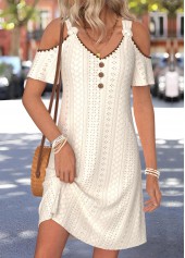 Beige Short Twist V Neck Cold Shoulder Dress | thumb picture 