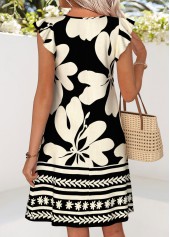 Black Floral Print Short Tuck Stitch Sleeveless Dress | thumb picture 