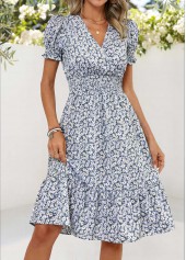 Multi Color Ditsy Floral Print Smocked Short Sleeve Dress