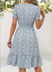Multi Color Ditsy Floral Print Smocked Short Sleeve Dress | thumb picture 