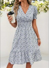 Multi Color Ditsy Floral Print Smocked Short Sleeve Dress | thumb picture 