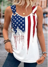 American Flag White Tummy Coverage Sleeveless Tank Top