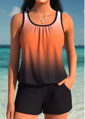 Multi Color Mid Waisted Blouson Ombre Tankini Set