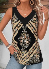 Black Tribal Print Patchwork Long Sleeve Tank Top | thumb picture 