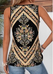 Black Tribal Print Patchwork Long Sleeve Tank Top | thumb picture 
