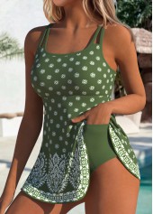Green Layered Tribal Print One Piece Swimdress