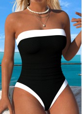 Black Patchwork Round Neck One Piece Swimwear | thumb picture 