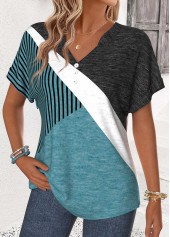 Turquoise Geometric Print Tummy Coverage Short Sleeve T Shirt | thumb picture 
