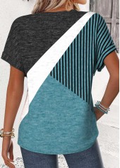 Turquoise Geometric Print Tummy Coverage Short Sleeve T Shirt | thumb picture 